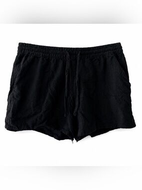 H&M Divided Black Linen Viscose Blend Drawstring Shorts Size S Elastic Waist